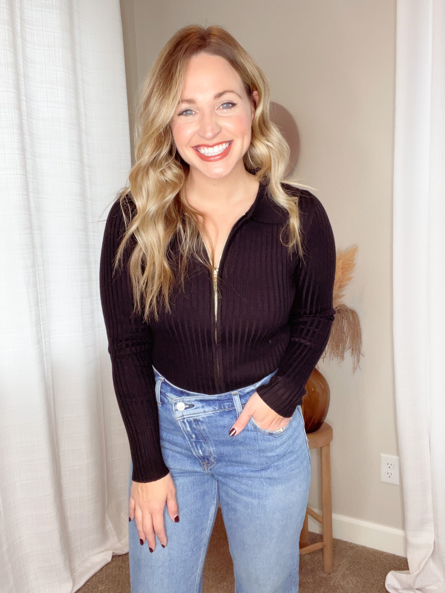 Zip Up Knit Top