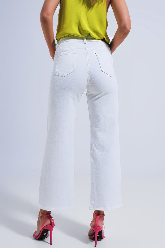 White Cropped Wide Leg Jeans