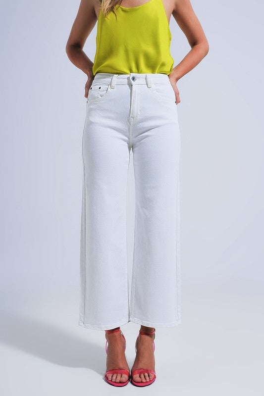 White Cropped Wide Leg Jeans