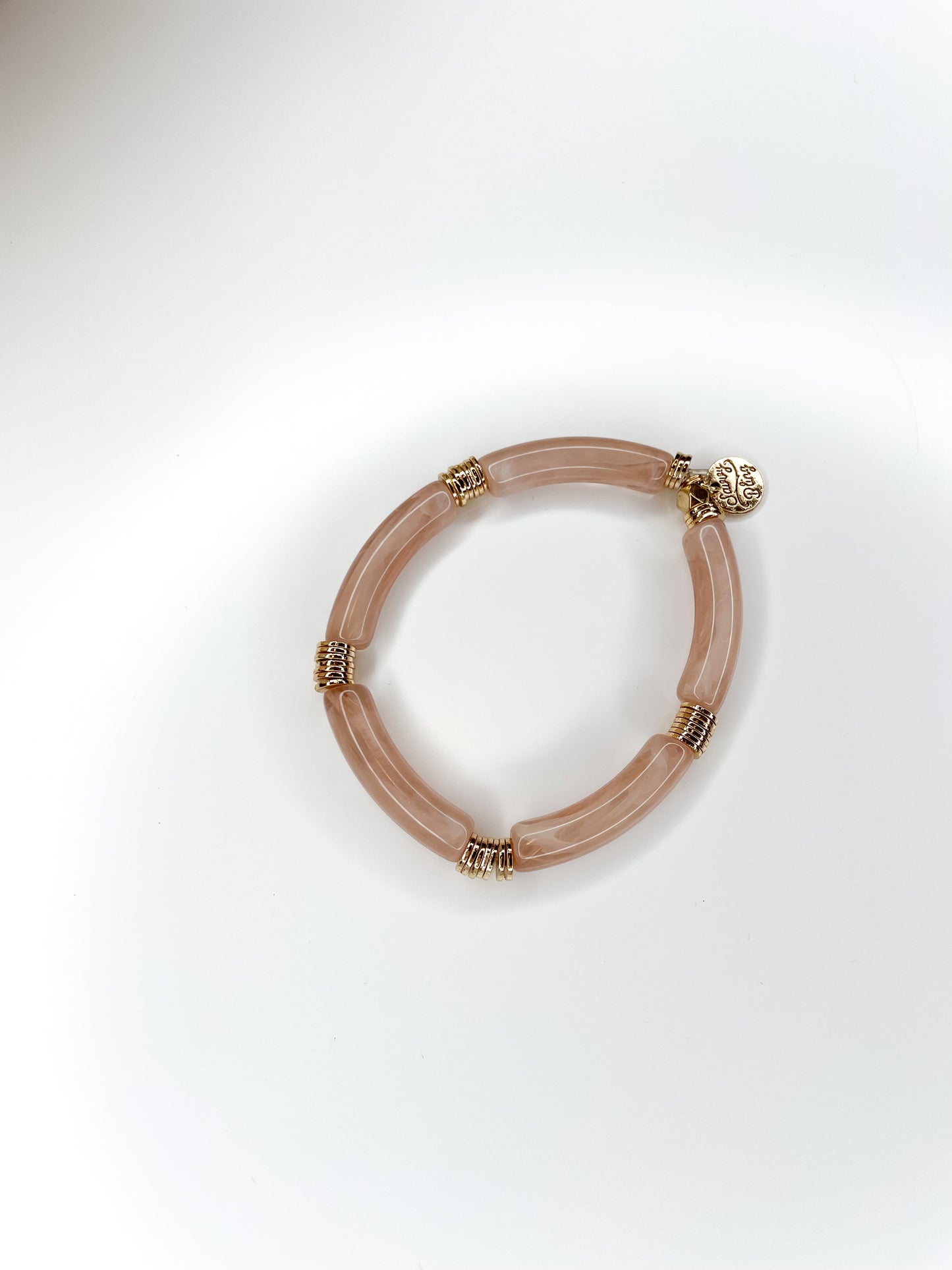 Tan Marble Acrylic Tube Bamboo Bracelet