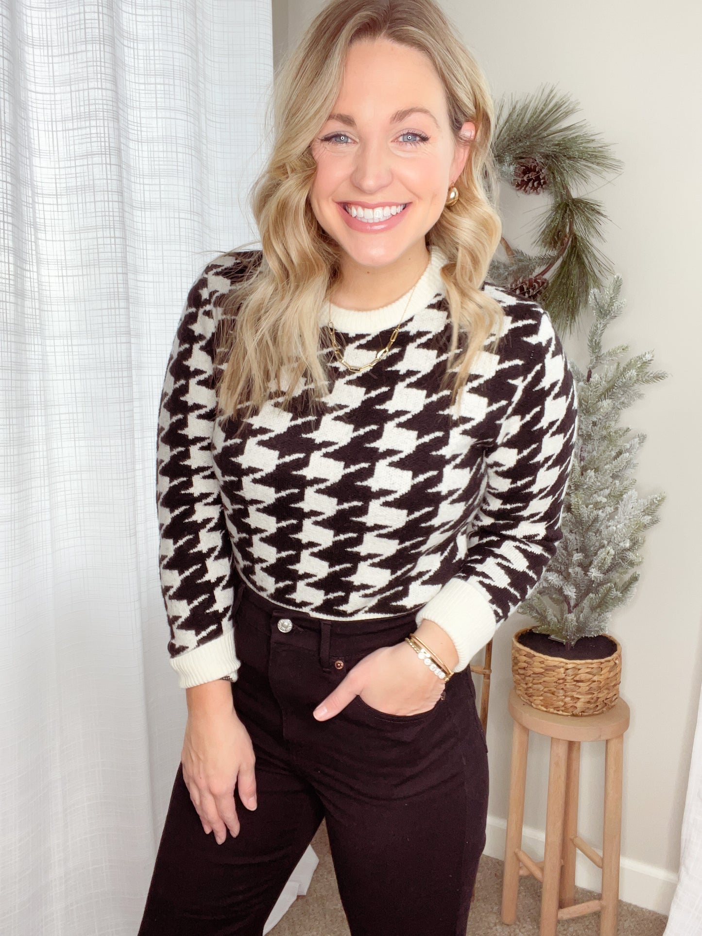 Knitted Houndstooth Sweater