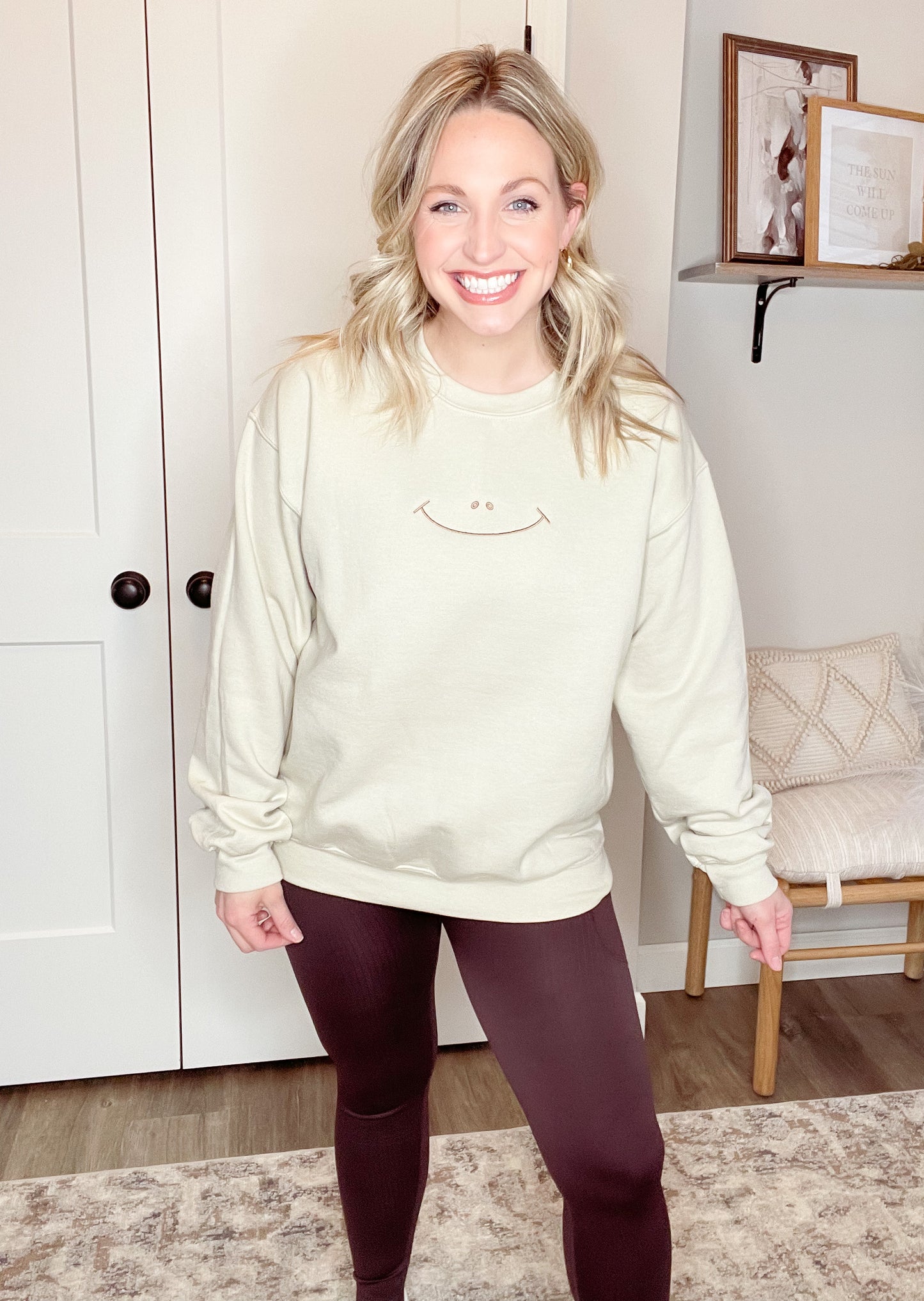 Smiley Face Embroidered Sweatshirt