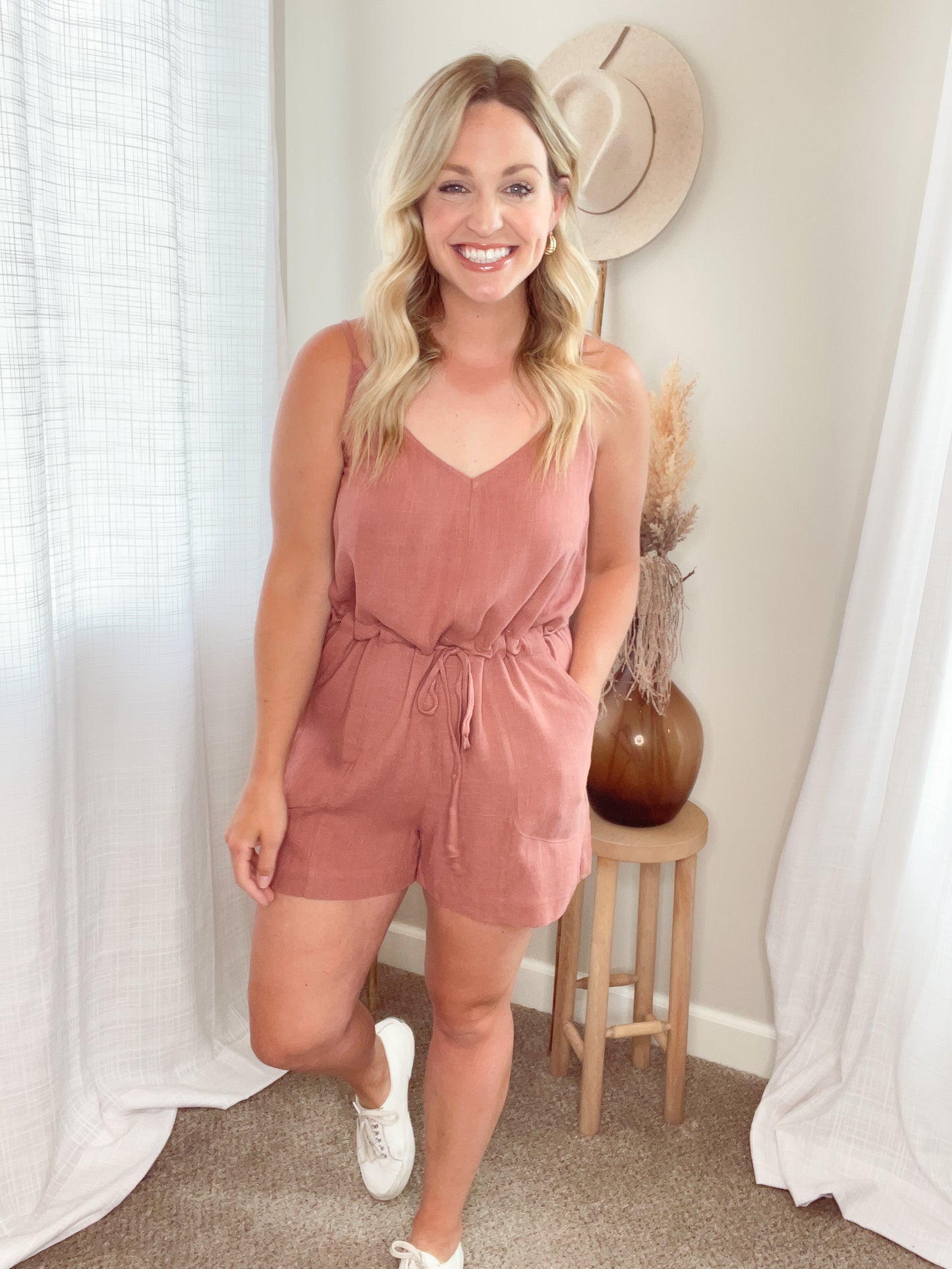 Linen Drawstring Romper