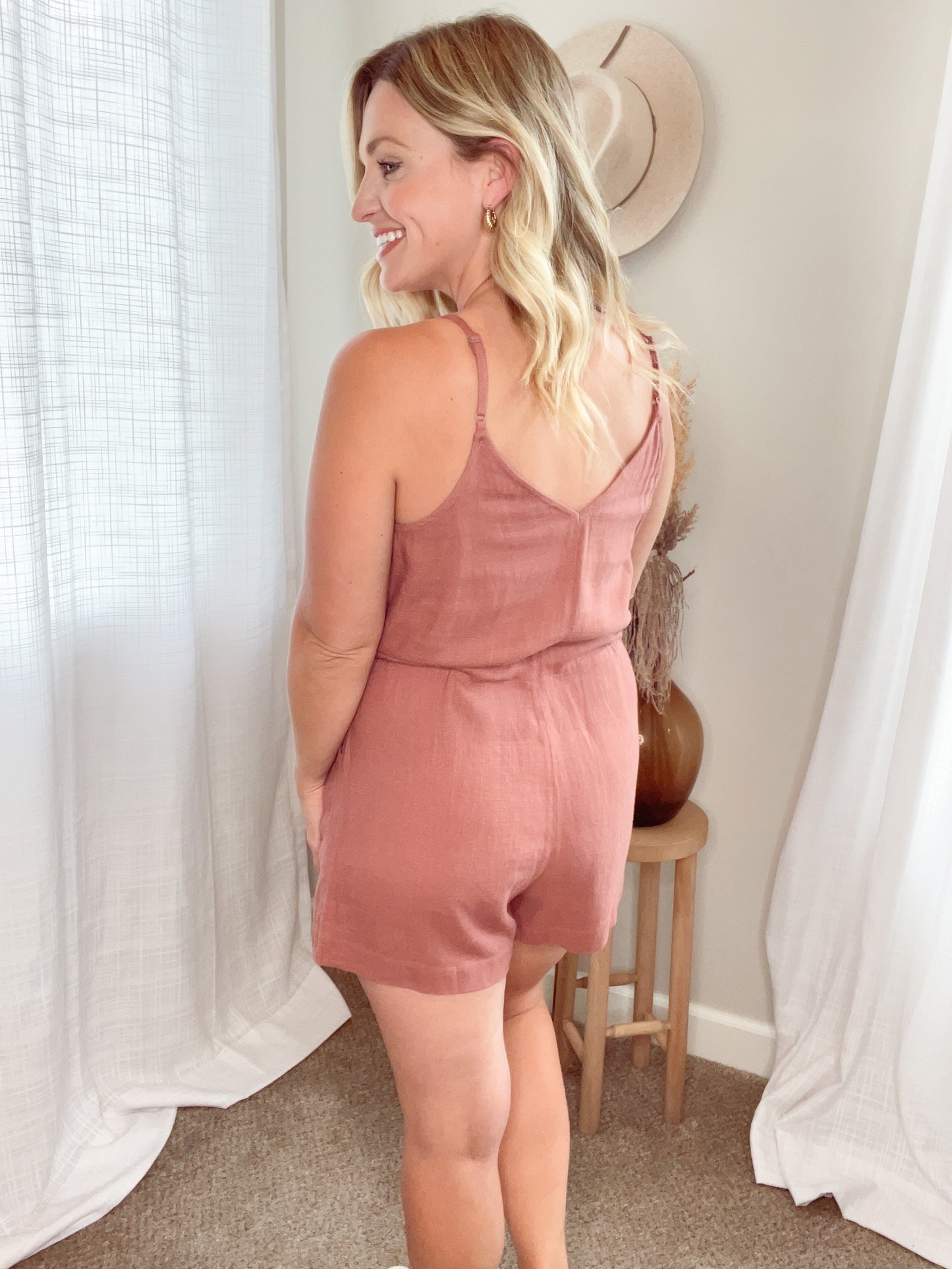 Linen Drawstring Romper